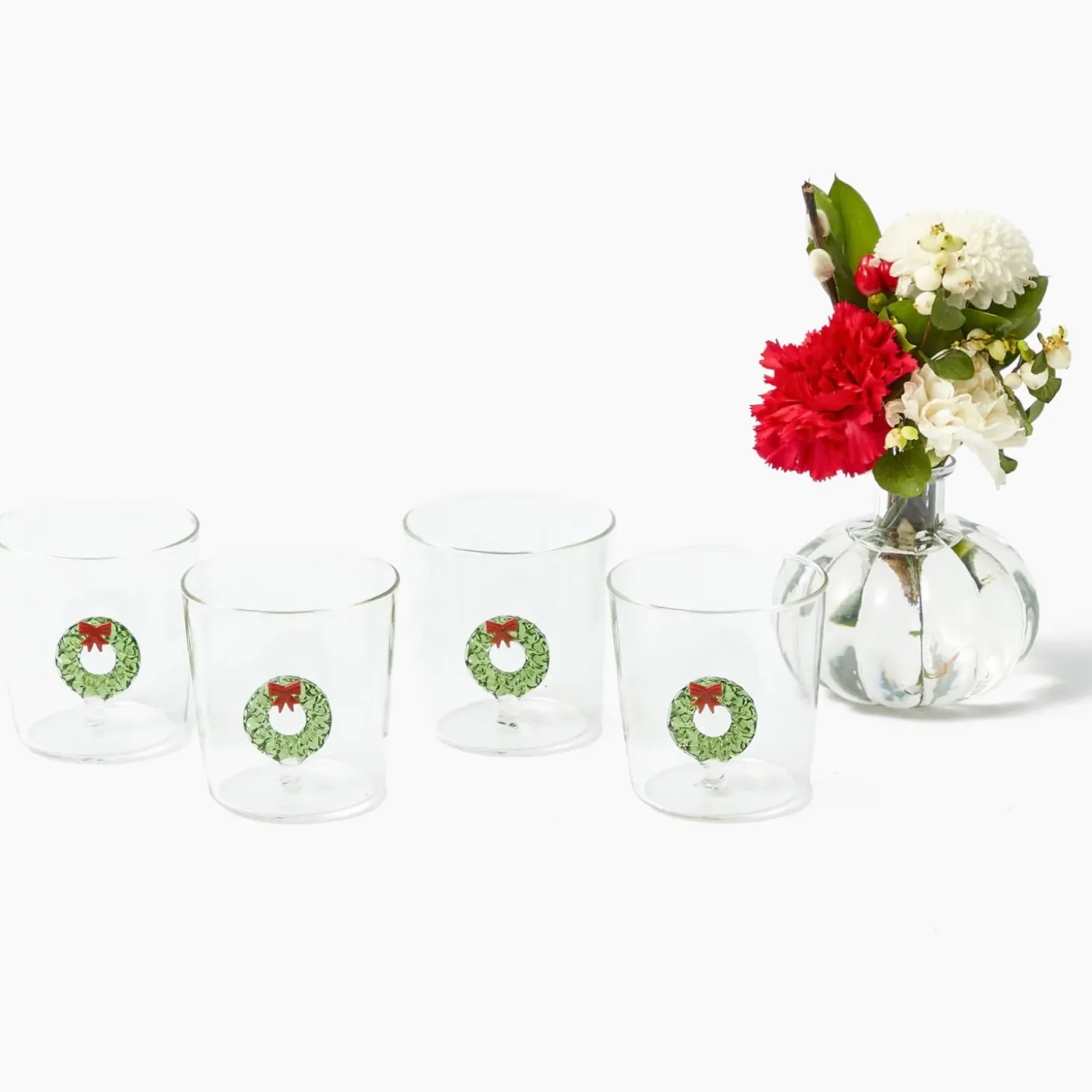 Christmas Wreath Glasses (Set of 4)