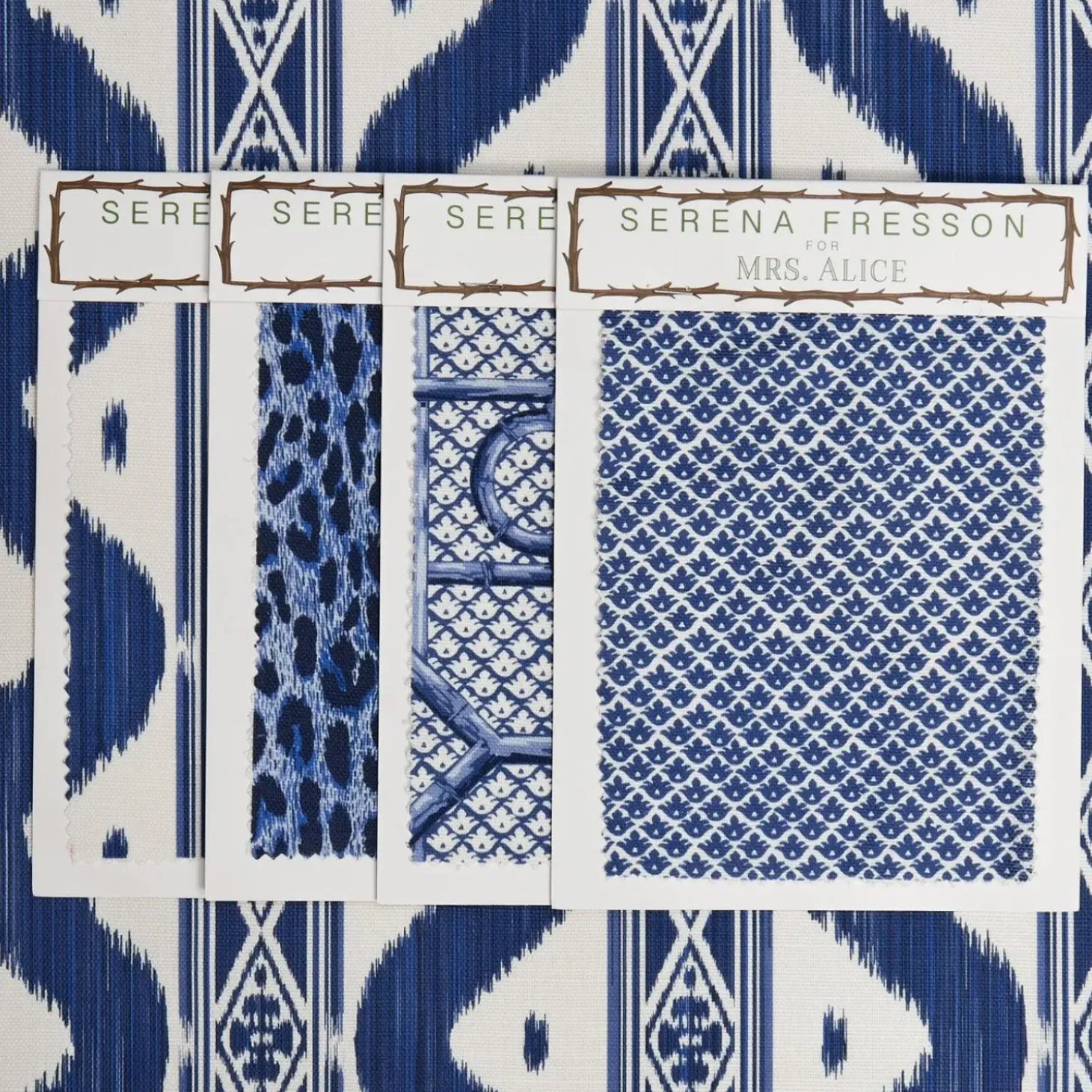 Cobalt Blue Ikat Stripe Fabric