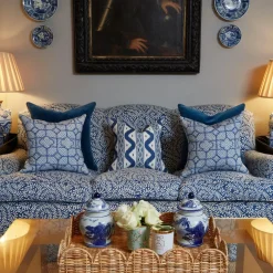 Cobalt Blue Ikat Stripe Fabric