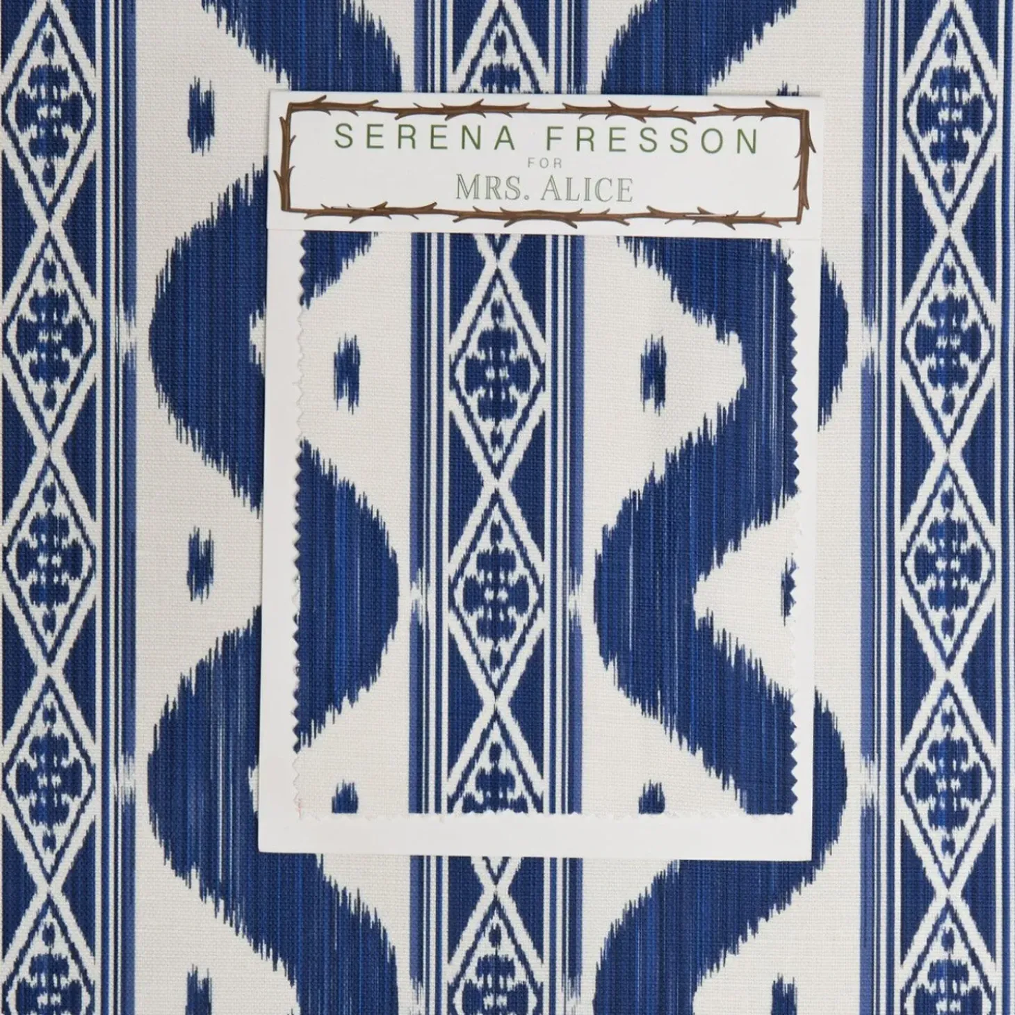 Cobalt Blue Ikat Stripe Fabric
