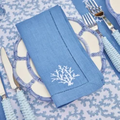 Coral Blue Linen Napkins (Set of 4)