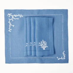 Coral Blue Linen Napkins (Set of 4)