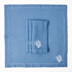 Coral Blue Linen Napkins (Set of 4)