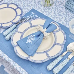 Coral Blue Linen Napkins (Set of 4)