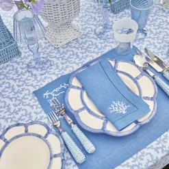 Coral Blue Linen Napkins (Set of 4)