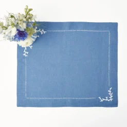 Coral Blue Linen Placemats (Set of 4)