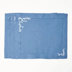 Coral Blue Linen Placemats (Set of 4)