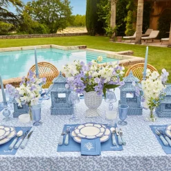 Coral Blue Linen Placemats & Napkins (Set of 4)