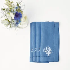 Coral Blue Linen Placemats & Napkins (Set of 4)