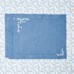 Coral Blue Linen Placemats & Napkins (Set of 4)