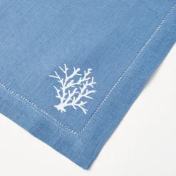 Coral Blue Linen Placemats & Napkins (Set of 4)