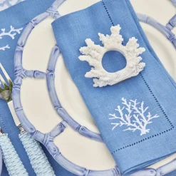 Coral Blue Linen Placemats & Napkins (Set of 4)