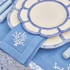 Coral Blue Linen Placemats & Napkins (Set of 4)