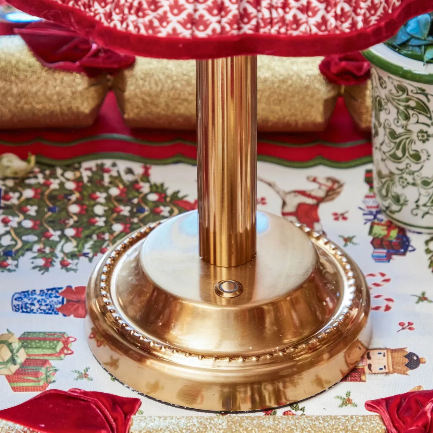 Corinthian Rechargeable Lamp with Red Lotus Shade (22cm)