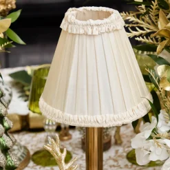 Corinthian Rechargeable Lamp with Cream Frilled Silk Shade (18cm)