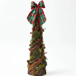 Decorative Festive Tree with Red & Green Tartan Bow