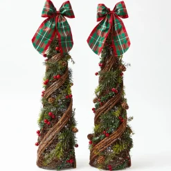 Decorative Festive Tree with Red & Green Tartan Bow
