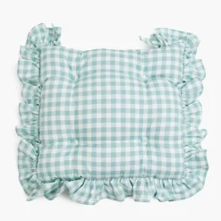 Duck Egg Blue Gingham Ruffle Seat Pad Cushion