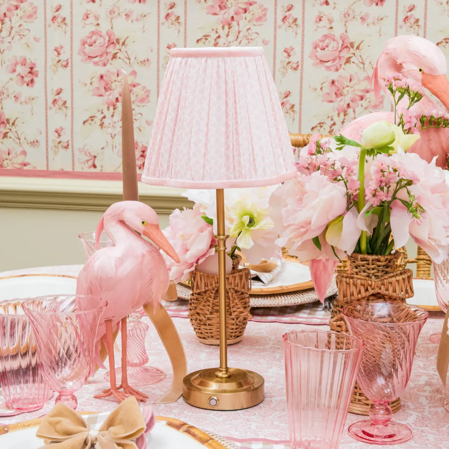 Edie Tall Rechargeable Lamp with Pink Lotus Shade (18cm)