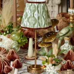 Edie Tall Rechargeable Lamp with Olive & Chocolate Ikat Shade (18cm)