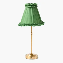 Edie Tall Rechargeable Lamp with Green Frilled Silk Shade (18cm)