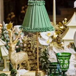 Edie Tall Rechargeable Lamp with Green Frilled Silk Shade (18cm)