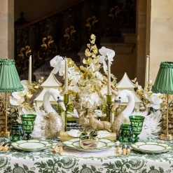 Edie Tall Rechargeable Lamp with Green Frilled Silk Shade (18cm)