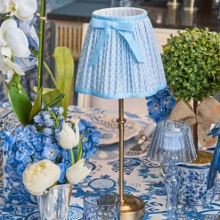 Edie Tall Rechargeable Lamp with Soft Blue Lotus Bow Shade (18cm)