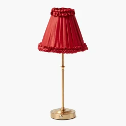 Edie Tall Rechargeable Lamp with Red Frilled Shade (18cm)