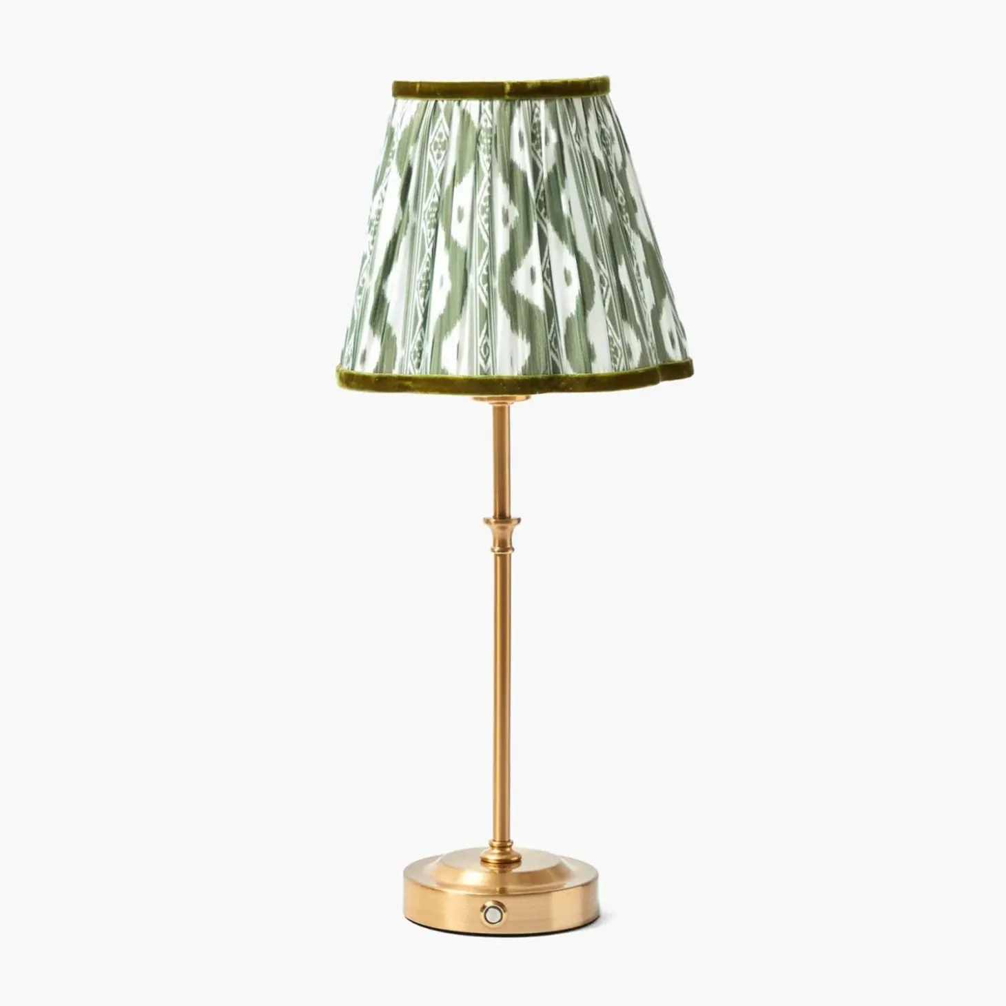Edie Tall Rechargeable Lamp with Olive Green Ikat Shade (18cm)