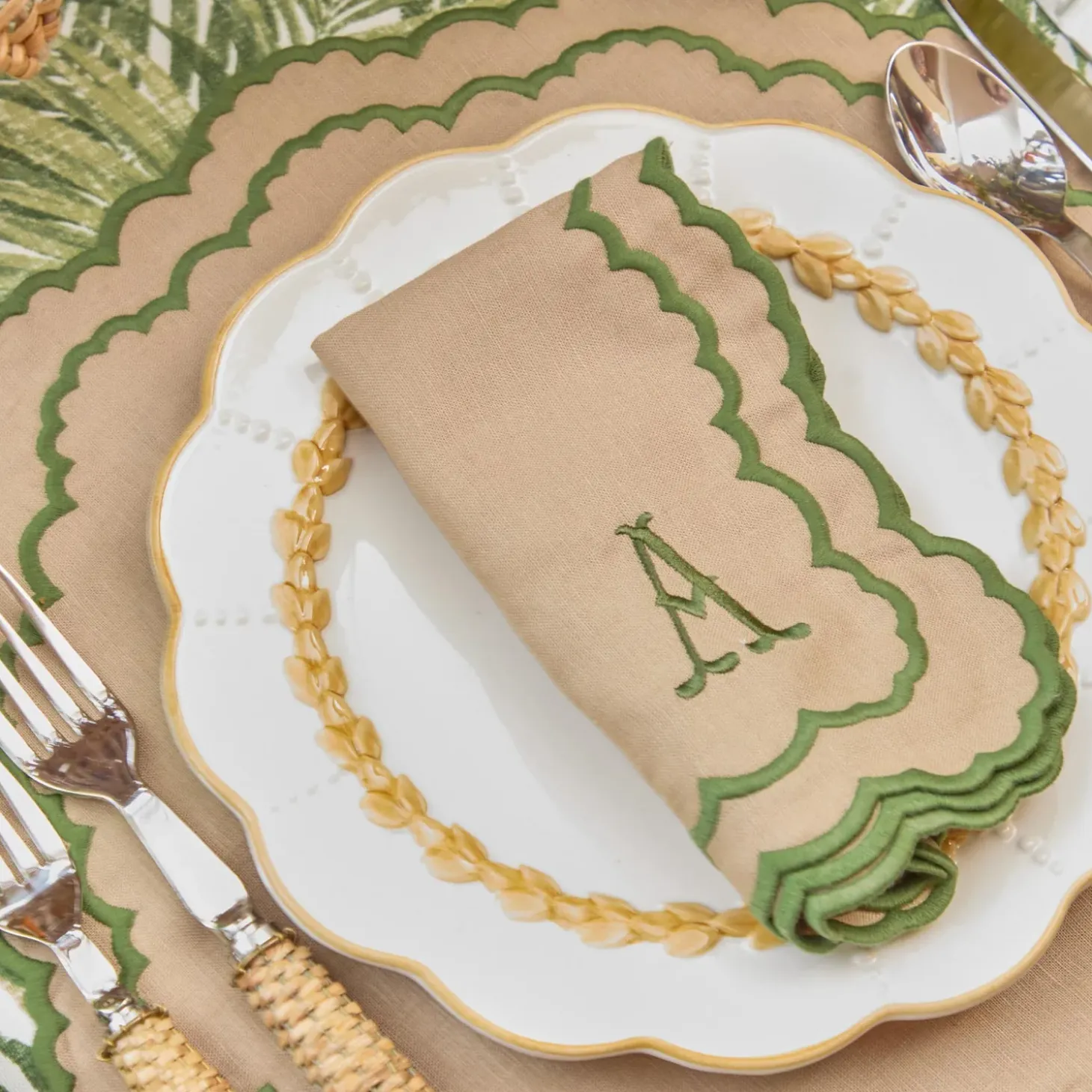 Edith Sand & Green Napkins (Set of 4)