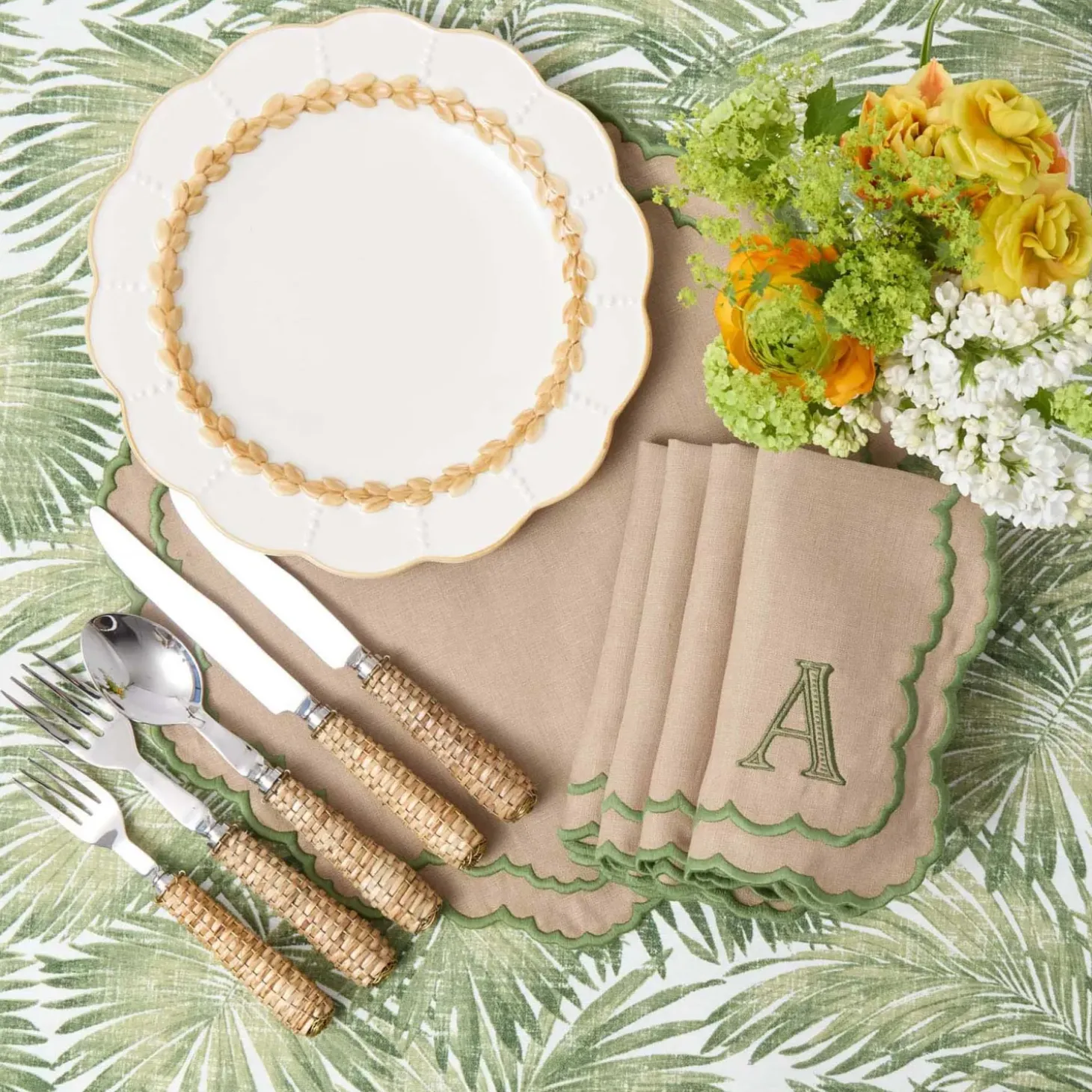 Edith Sand & Green Napkins (Set of 4)