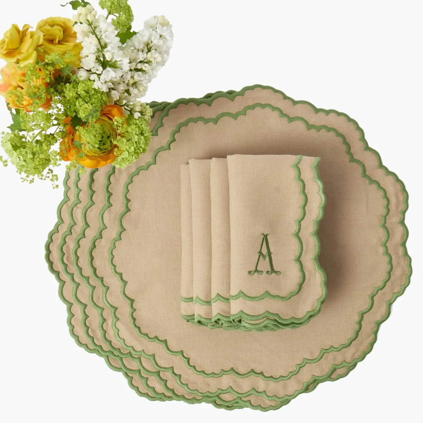 Edith Sand & Green Napkins (Set of 4)