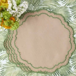 Edith Sand & Green Placemats & Napkins (Set of 4)