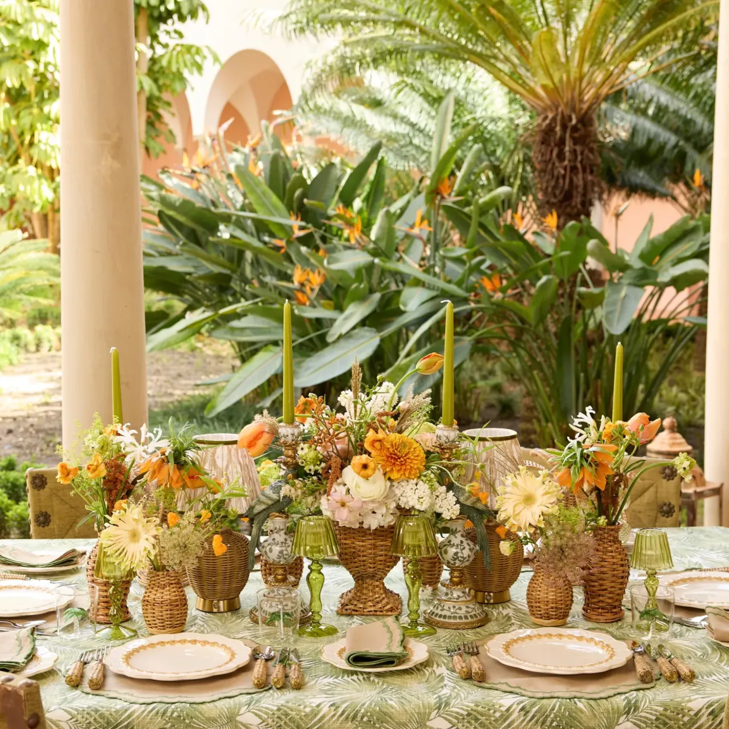 Edith Sand & Green Placemats & Napkins (Set of 4)