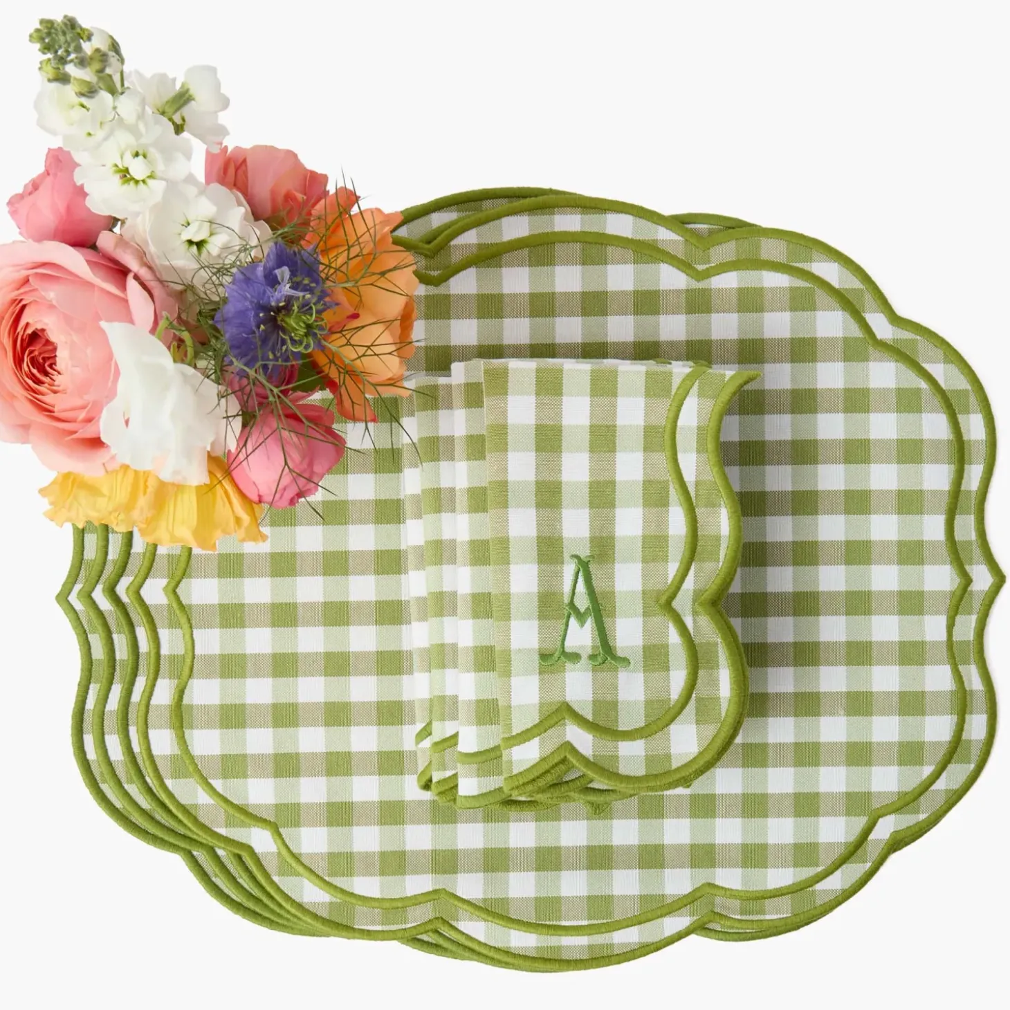 Eloise Green Gingham Placemats & Napkins (Set of 4)