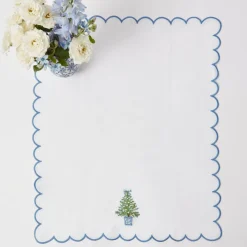 Embroidered Christmas Tree Linen Hand Towel