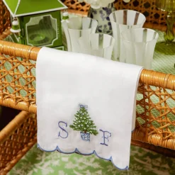 Embroidered Christmas Tree Linen Hand Towel