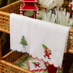 Embroidered Christmas Tree Linen Hand Towel
