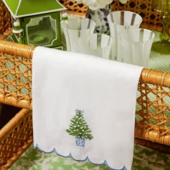Embroidered Christmas Tree Linen Hand Towel