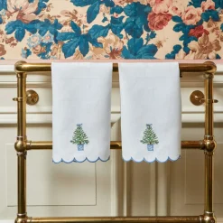 Embroidered Christmas Tree Linen Hand Towel