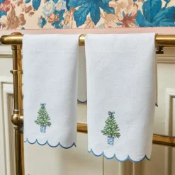 Embroidered Christmas Tree Linen Hand Towel
