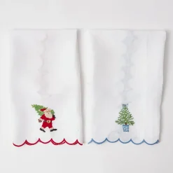 Embroidered Christmas Tree Linen Hand Towel