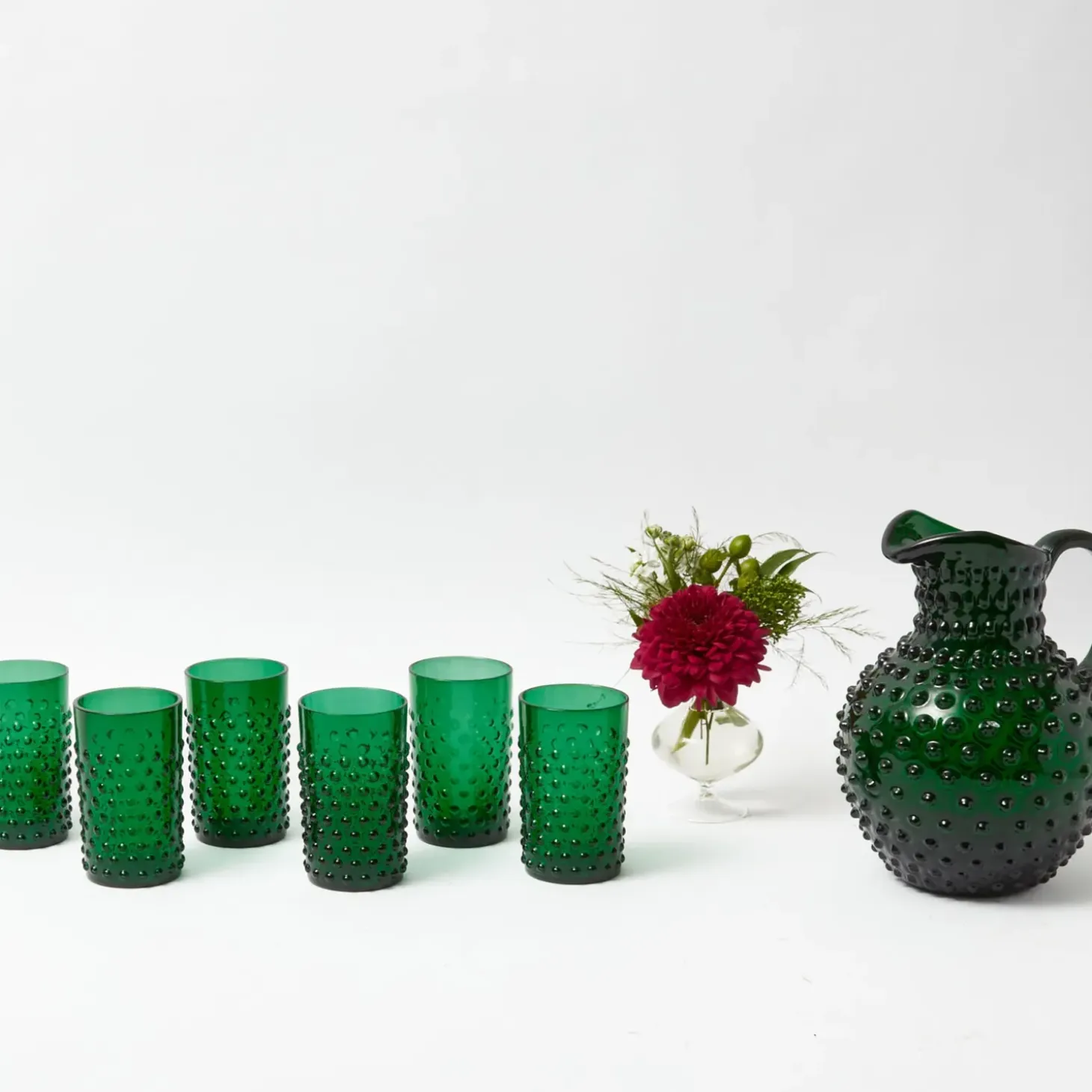 Emerald Green Hobnail Glasses & Jug Set