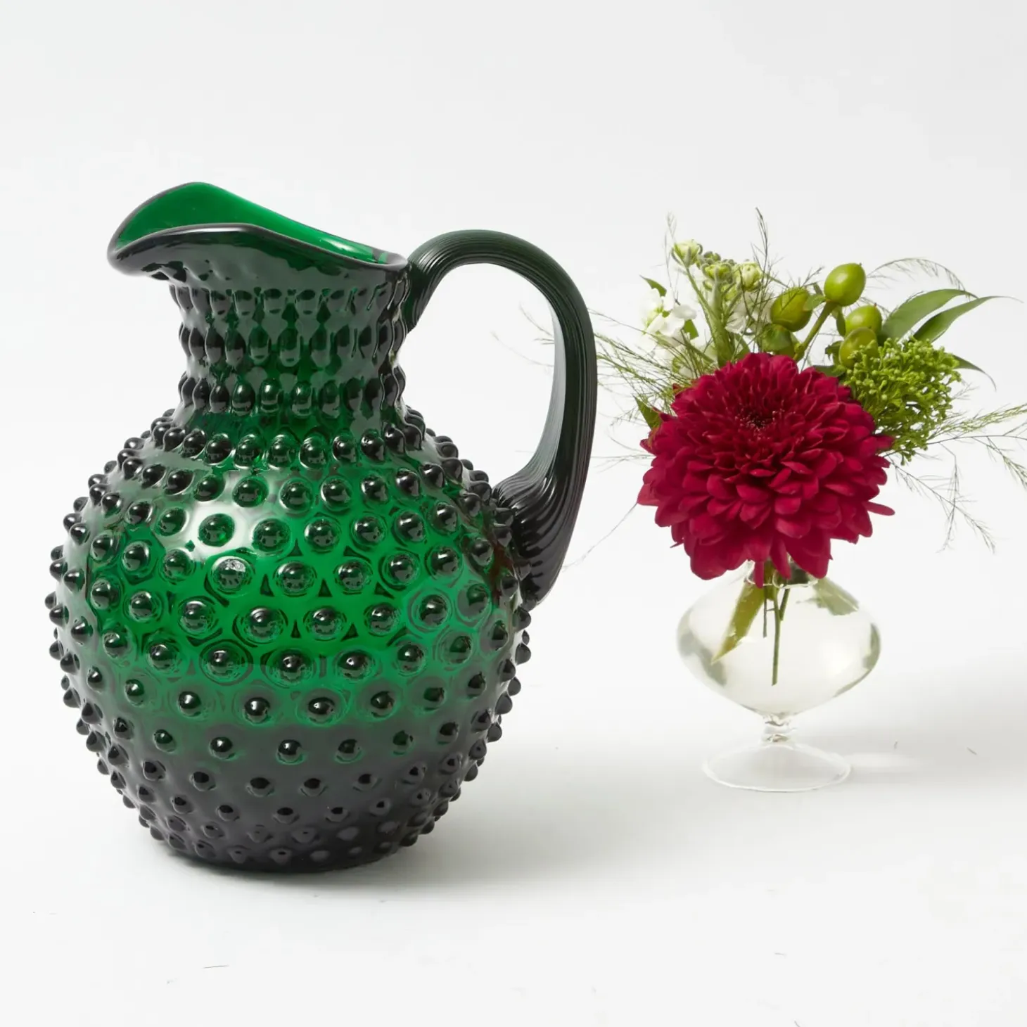 Emerald Green Hobnail Glasses & Jug Set