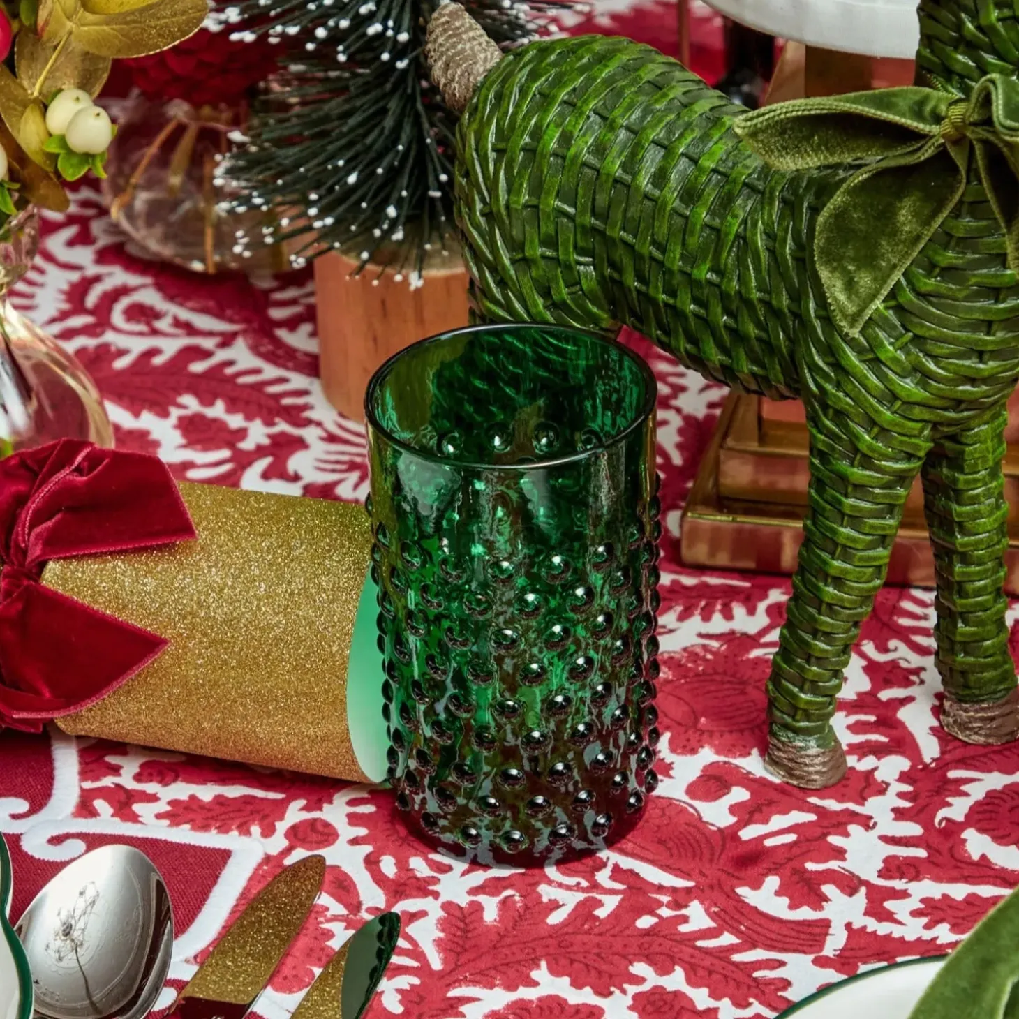 Emerald Green Hobnail Glasses & Jug Set