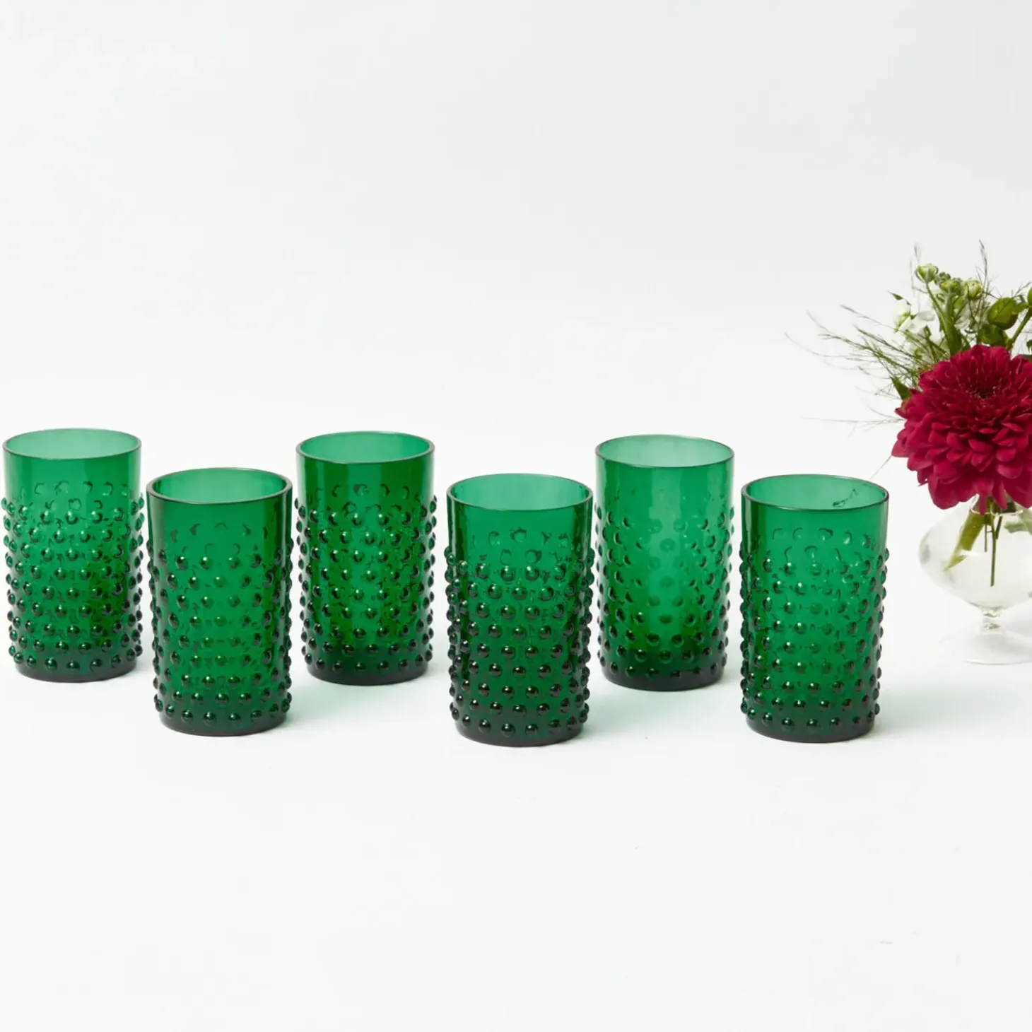 Emerald Green Hobnail Glasses & Jug Set