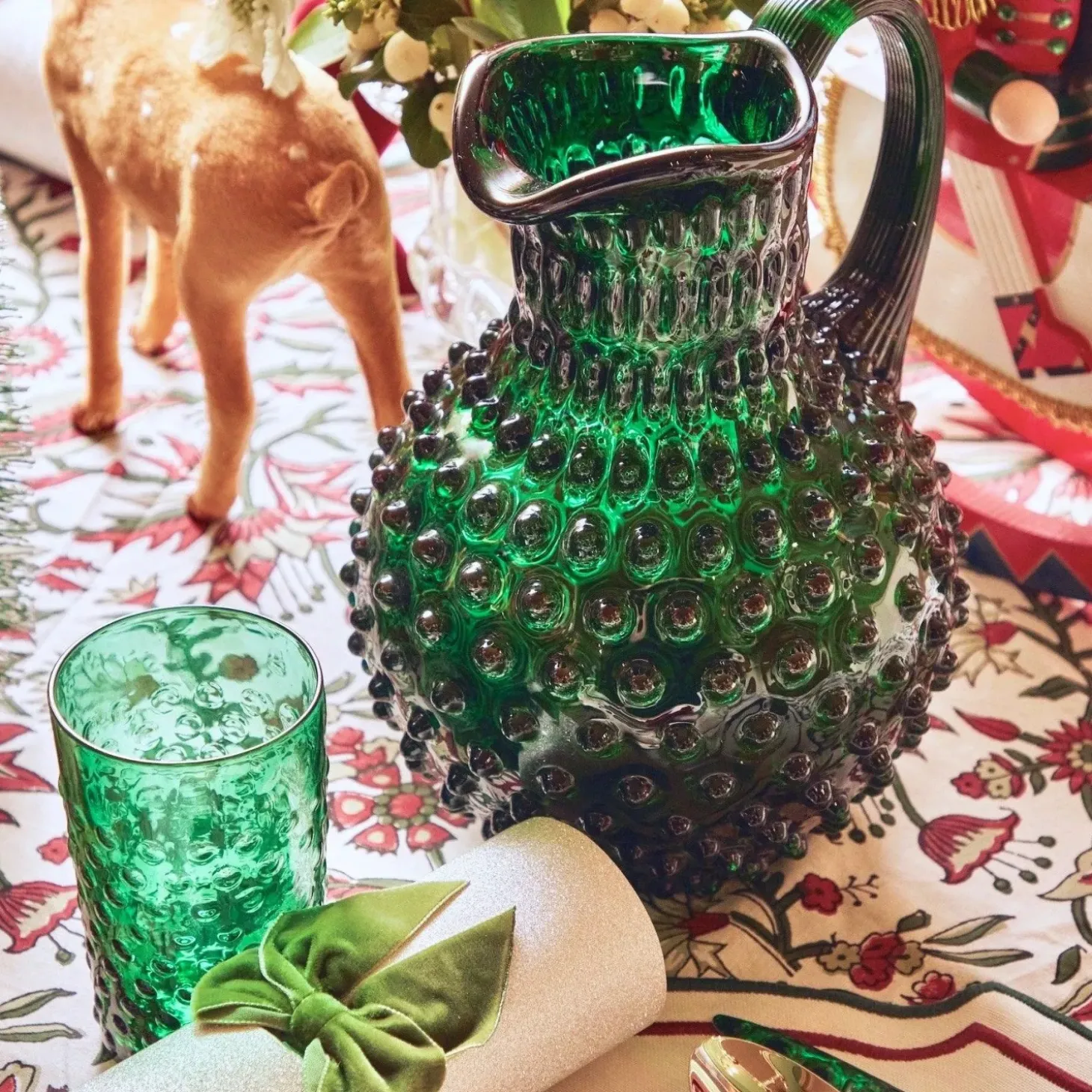 Emerald Green Hobnail Glasses (Set of 6)