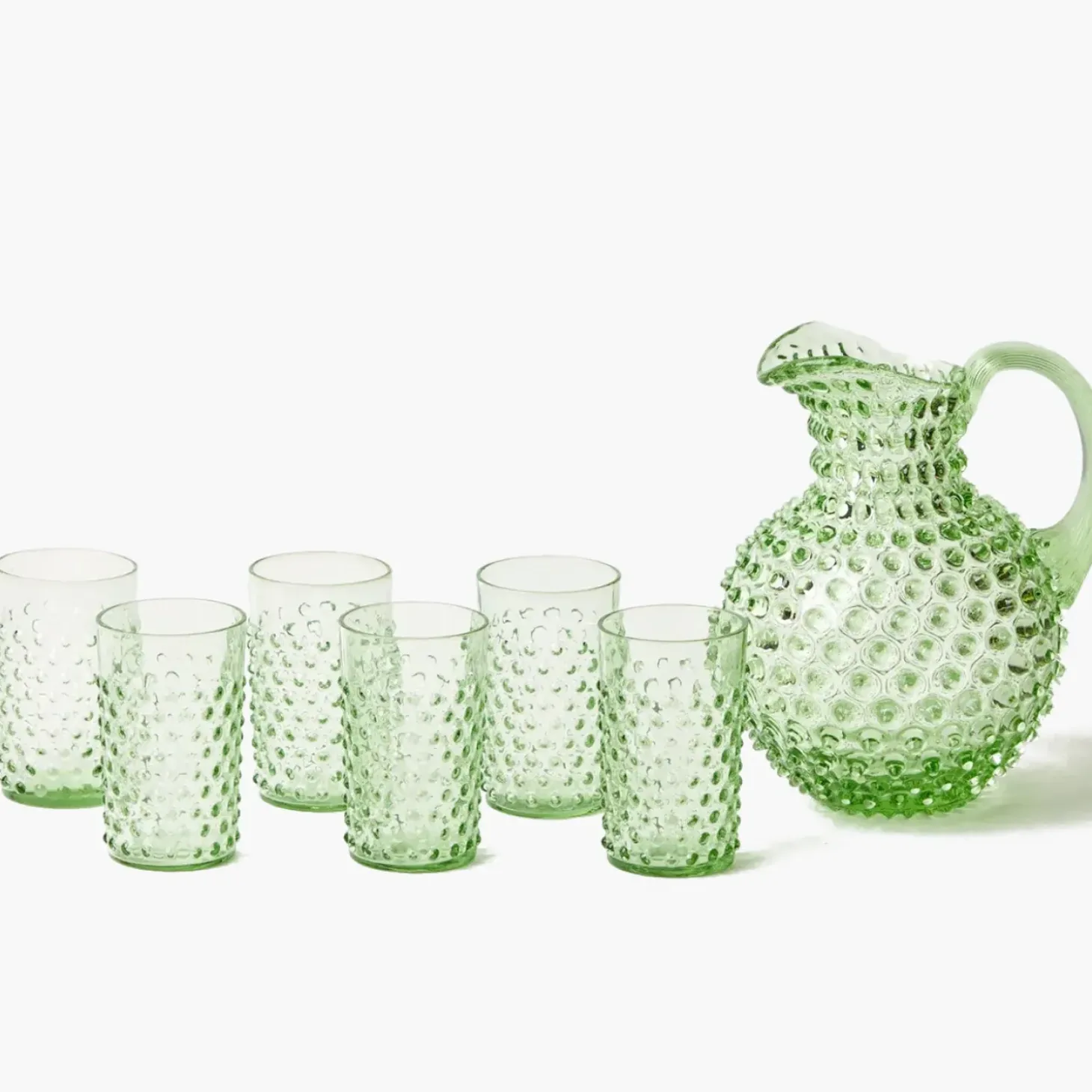 Emerald Hobnail Glasses & Jug Set