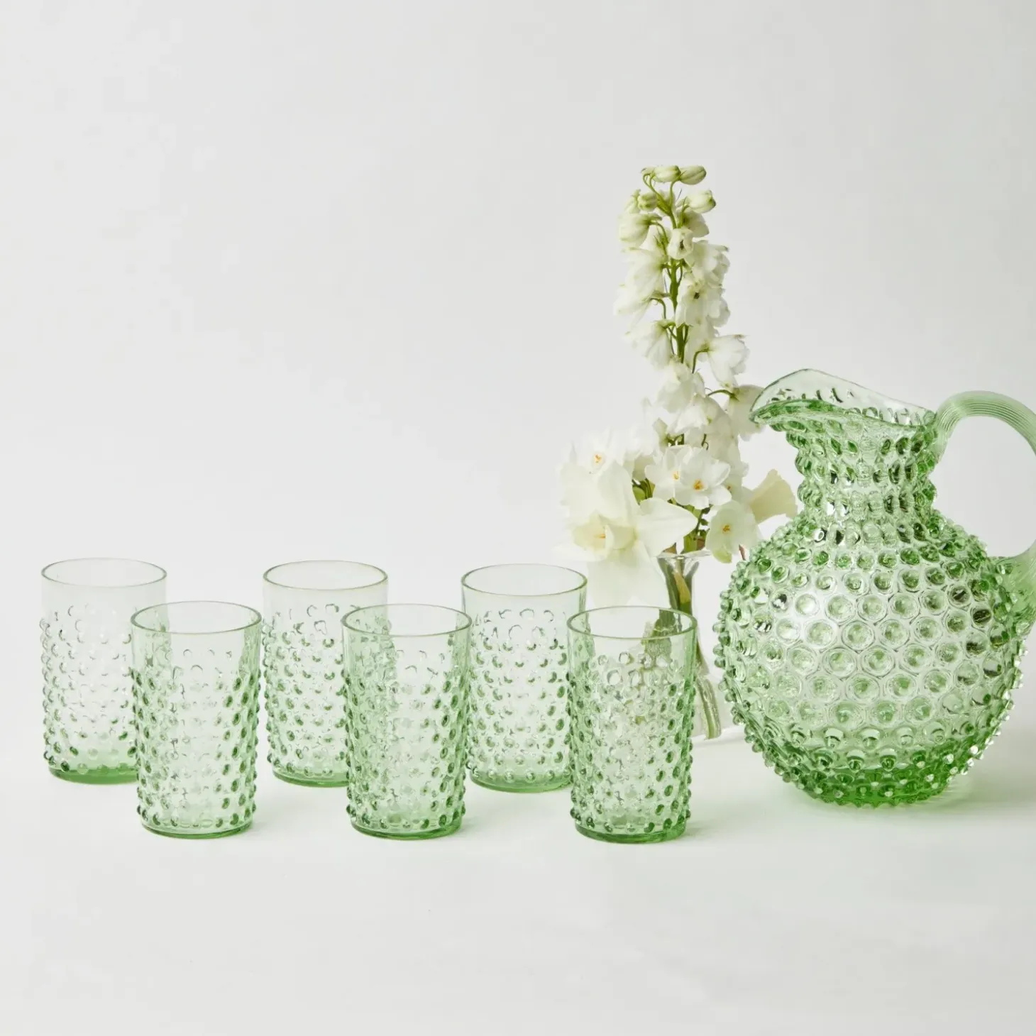 Emerald Hobnail Glasses & Jug Set